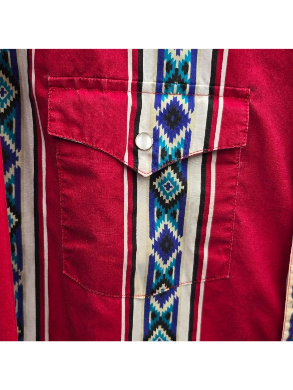 VTG High Noon Western Pearl Snap Shirt Large Tall Blue Navajo Print Southwestern - Picture 3 of 16